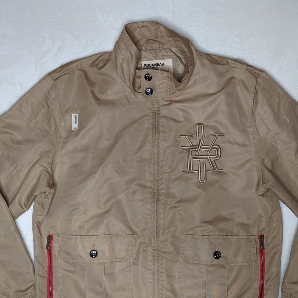 Rocawear Mens Vintage Full Zip Khaki Large Embroidered Logo Jacket XL Y2K Urban